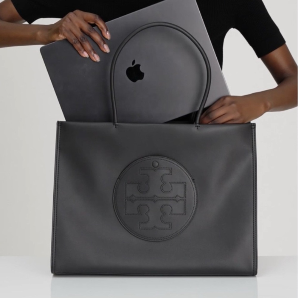 Tory Burch Ella Black Nylon Large Laptop Tote Bag -Logo